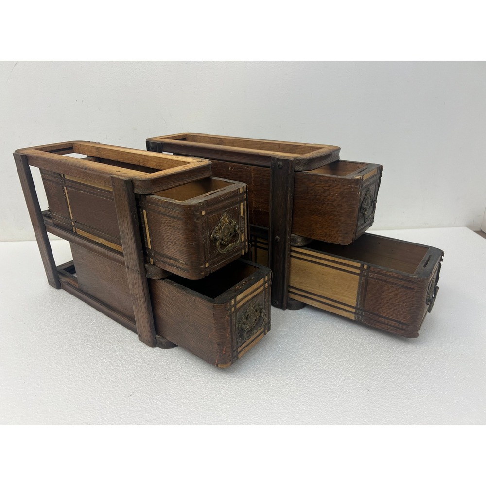 Vintage Wood Singer Sewing Machine Drawers w Brackets Wood Set of 2 Antique Pair - Picture 12 of 12
